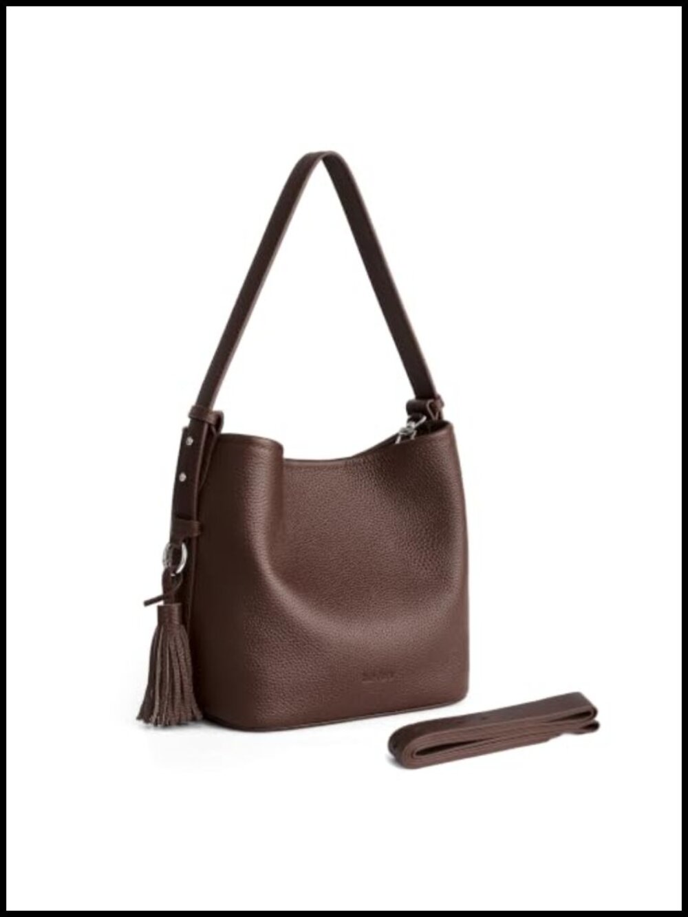 Genuine Leather Small Bucket Bag with Crossbody Strap Shoulder Purse